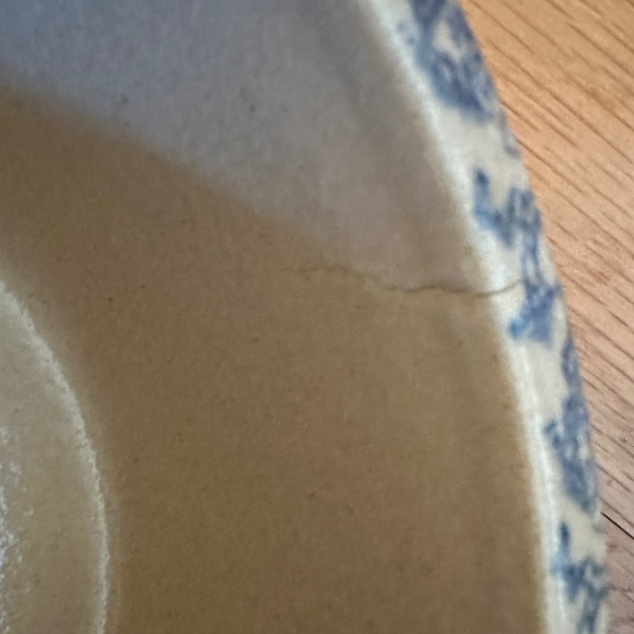 Robinson Ransbottom Pottery Stoneware Bowl Roseville Ohio Blue Cream 3" Height - Picture 8 of 9